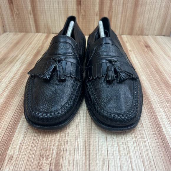 Johnston & Murphy Domani Shoes Size 12 Black Woven Leather Tassel Loafers Italy - Picture 2 of 12
